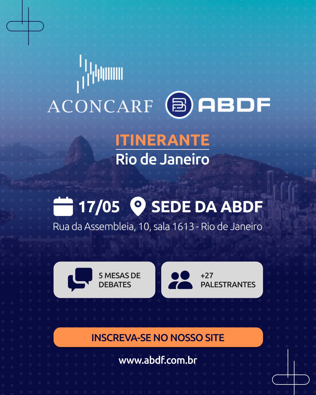 Inscrições abertas: ACONCARF ITINERANTE RIO DE JANEIRO