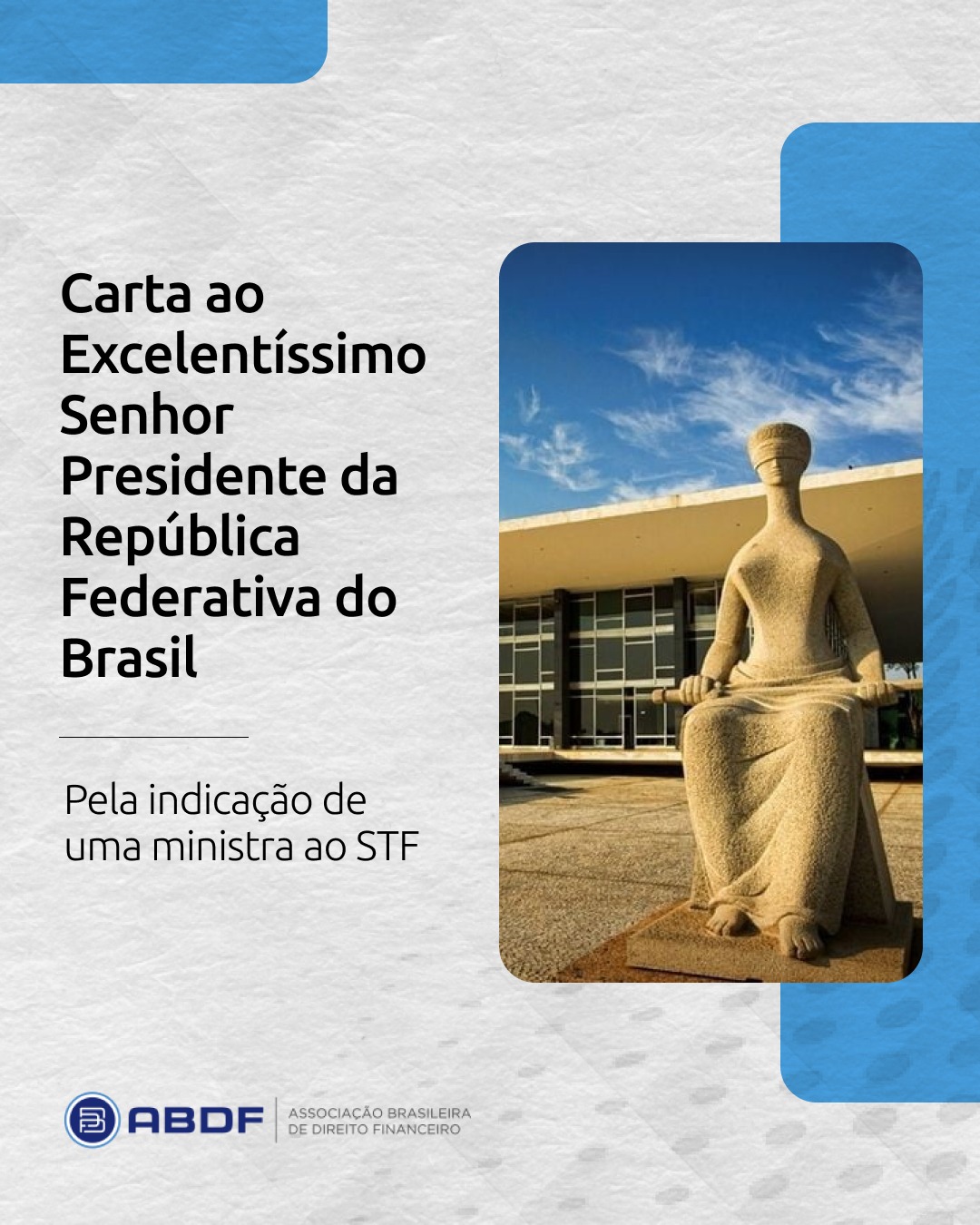 ABDF publica carta ao Presidente em defesa da paridade de gênero no STF