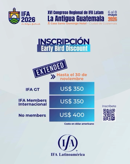 Early Bird estendido para o Congresso IFA Latam 2026 na Guatemala
